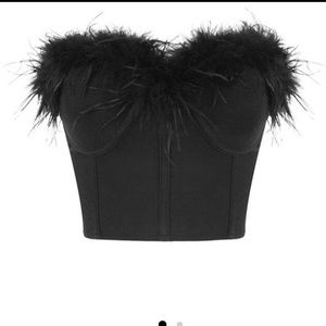 MUSE Black Feather Strapless Top Xs